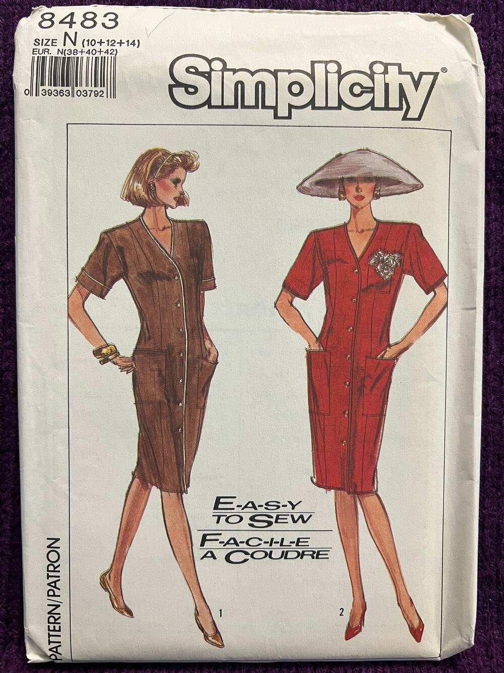 Simplicity 8483 suit dress pattern 1980s